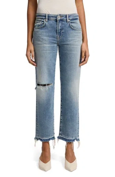 7 For All Mankind Calie Ripped Mid Rise Ankle Straight Leg Jeans In Brown