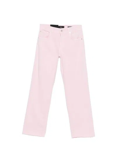 7 For All Mankind Calie Straight Ankle Colored Left Hand Rose With Raw In Pink