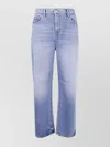 7 For All Mankind "calie" Straight Ankle Fancy With Raw Cut In Blue