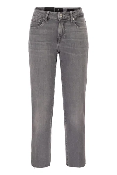 7 For All Mankind Calie Straight Ankle Stretch Denim Jeans With Metallic Fibre In Gray