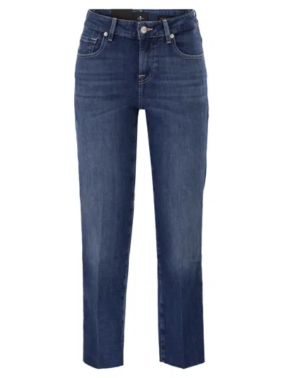 7 For All Mankind Calie Straight Ankle Stretch Denim Jeans With Metallic Fibre In Blue