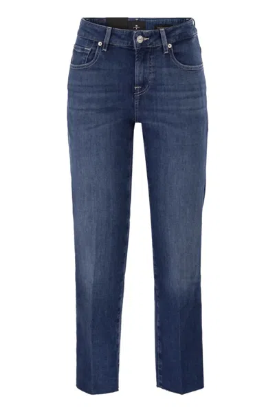 7 For All Mankind Calie Straight Ankle Stretch Denim Jeans With Metallic Fibre In Blue