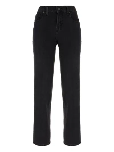 7 For All Mankind Five-pocket Stretch Denim Tapered Trousers In Black