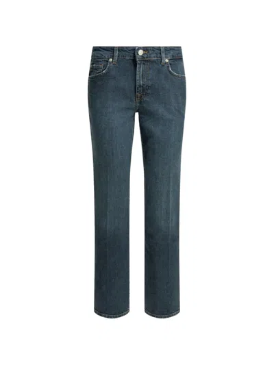 7 For All Mankind Mid Rise Straight Leg Denim Jeans In Blue