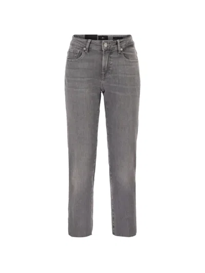 7 For All Mankind Calie Straight Ankle Stretch Denim Jeans With Metallic Fibre In Gray