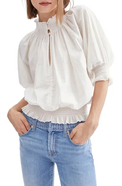 7 For All Mankind Cami Top Womens White Cotton Smocked Pleated Pullover Red67