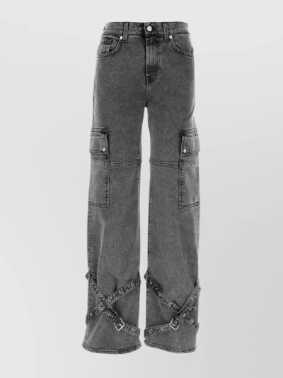 7 For All Mankind Cargo Jeans With Cuffed Hem And Stonewashed Finish In Gray