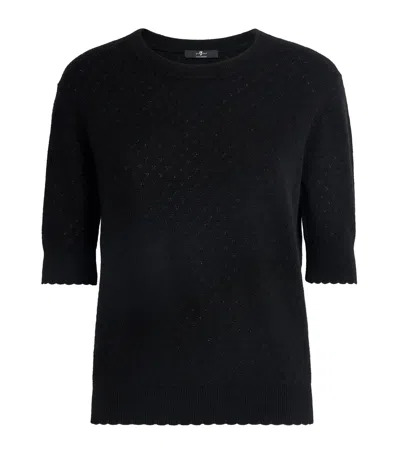 7 For All Mankind Cashmere Pointelle Short-sleeve Sweater In Black