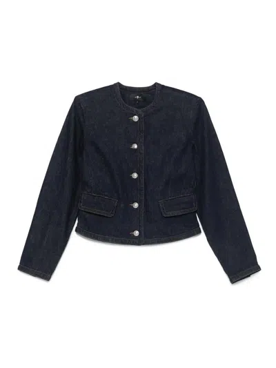 7 For All Mankind Round-neck Long-sleeve Jacket In Blue
