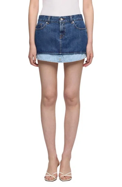 7 For All Mankind Cherry Layer Denim Skirt In Blue
