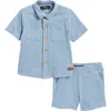 7 For All Mankind Co-ord Button-up Shirt & Shorts Set In Blue