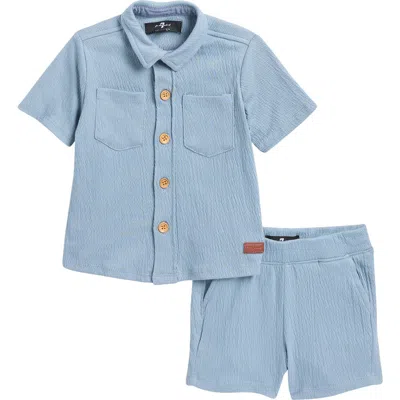 7 For All Mankind Babies'  Co-ord Button-up Shirt & Shorts Set