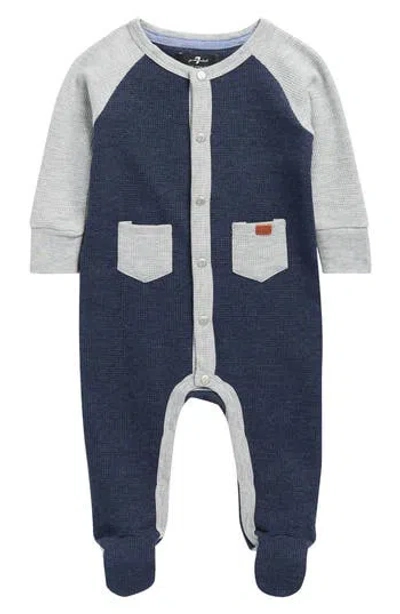 7 For All Mankind Babies'  Colorblock Waffle Knit Footie In Blue