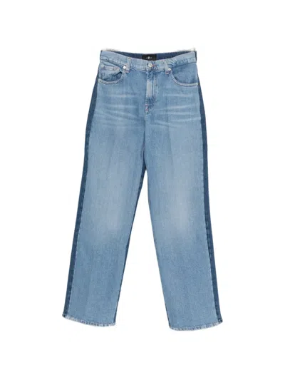 7 For All Mankind Contrast-panels Straight-leg Jeans In Blue