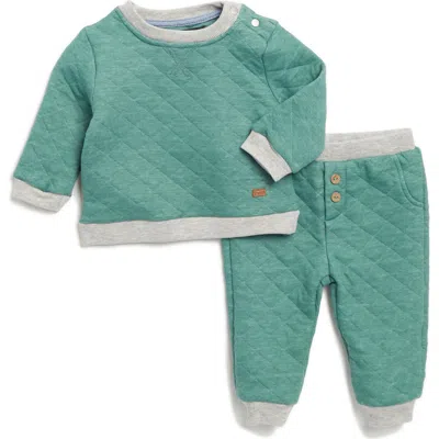 7 For All Mankind Babies'  Contrast Rib Soft Quilt Sweatshirt & Pants Set In Green Lake