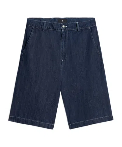 7 For All Mankind Wide Leg Chino Short In Indigo Linen In Blue