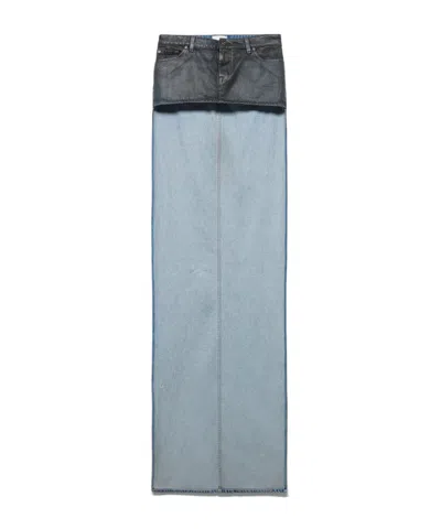 7 For All Mankind Contrastpanel Denim Maxi Skirt In Grey
