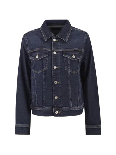 7 For All Mankind Contrast-stitch Denim Jacket In Blue