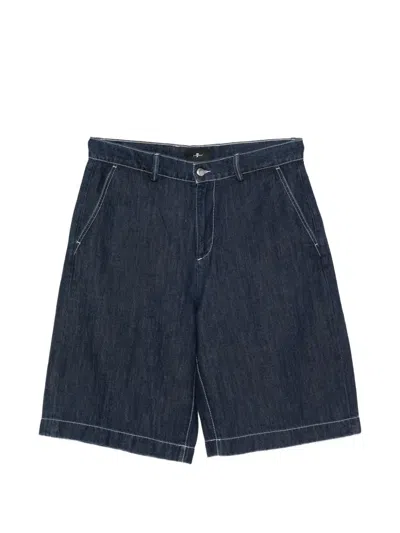 7 For All Mankind Contrast-stitch Shorts In Blue