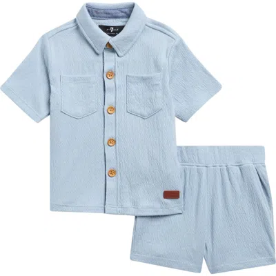 7 For All Mankind Babies'  Co-ord Button-up Shirt & Shorts Set In Blue