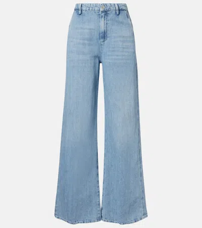 7 For All Mankind Cotton And Linen Wide-leg Jeans In Blue
