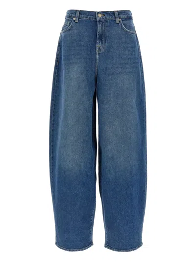 7 For All Mankind Wide Leg Denim Trousers With Five Pockets In Blue