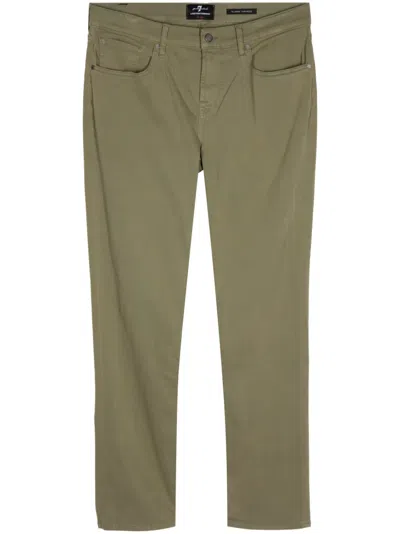 7 For All Mankind Cotton-blend Tapered Trousers In Green