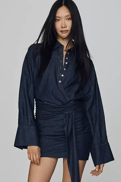 7 For All Mankind Cotton Collared Mini Dress In Blue