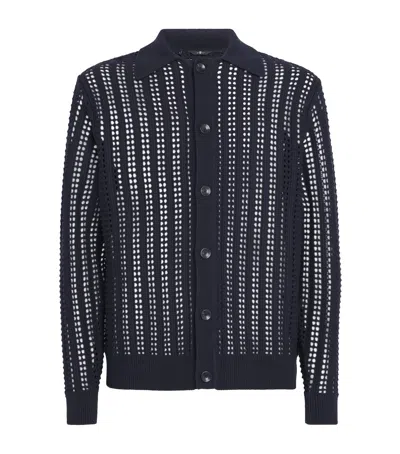 7 For All Mankind Cotton Evening Polo Cardigan In Navy