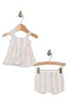 7 For All Mankind Babies'  Cotton Gauze Tank & Shorts Set In Peachy