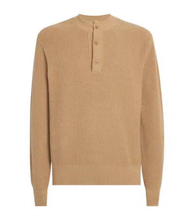 7 For All Mankind Cotton Henley Sweatshirt In Beige