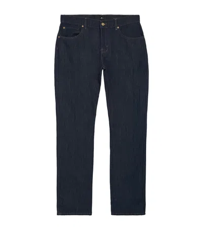 7 For All Mankind Cotton-linen Straight Jeans In Blue