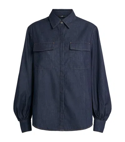 7 For All Mankind Cotton Long-sleeve Shirt In Blue