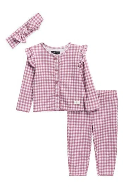 7 For All Mankind Babies'  Cotton Pointelle Long Sleeve Top, Pants & Headband Set In Multi