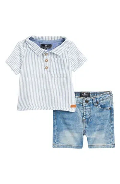 7 For All Mankind Babies'  Cotton Polo & Denim Shorts Set