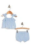 7 For All Mankind Babies'  Cotton Seersucker Tank & Shorts Set In Light Blue
