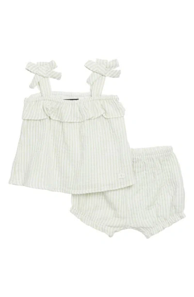 7 For All Mankind Babies'  Cotton Seersucker Tank & Shorts Set In Light Sage