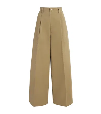 7 For All Mankind Cotton Twill Wide-leg Trousers In Neutral
