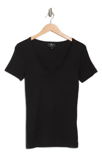 7 For All Mankind Cotton V-neck T-shirt In Black