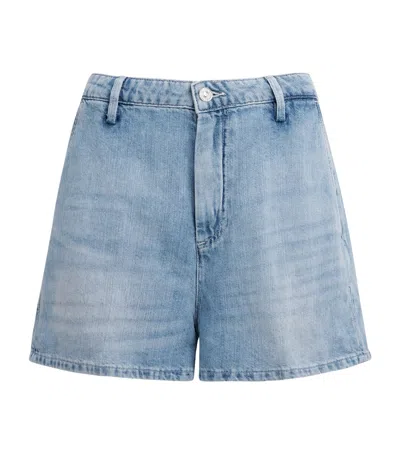 7 For All Mankind Cotton-linen Mid-rise Shorts In Blue