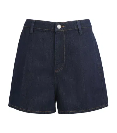 7 For All Mankind Cotton-linen Mid-rise Shorts In Blue