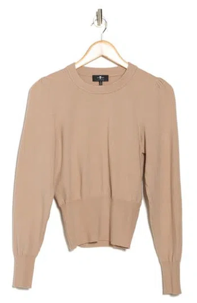 7 For All Mankind Crewneck Puff Sleeve Sweater In Light Taupe