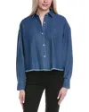 7 For All Mankind Cropped Button-down Shirt In Blue