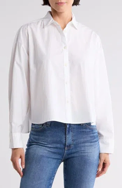 7 For All Mankind Cropped Cotton Button-up Shirt In White