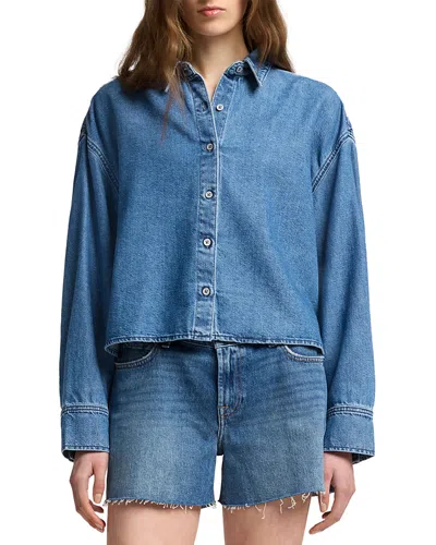 7 For All Mankind Button-down Long-sleeved Shirt In Blue