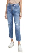 7 For All Mankind Cropped Straight Leg Jeans In Aquarius Destroy In Blue