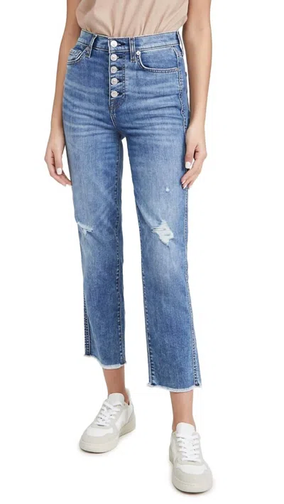 7 For All Mankind Cropped Straight Leg Jeans In Aquarius Destroy In Multi