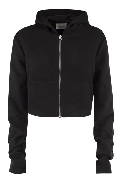 7 For All Mankind Cropped Wool And Cashmere-blend Hooded Jacket In Black