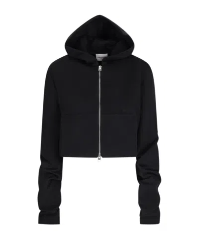 7 For All Mankind Cropped Zip-up Hoodie In Black