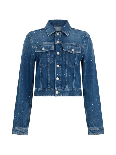 7 For All Mankind Cropped Denim Jacket Studded Distressed Design In Blue